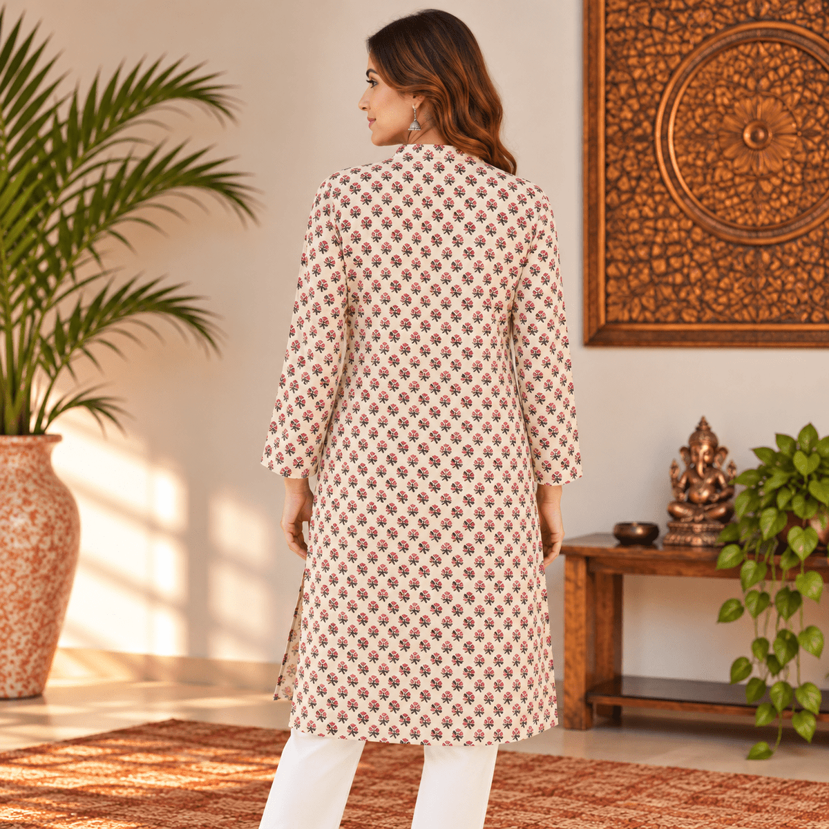 Kurta Larga para Mujer Priya con Estampado Floral KM - BOUTIQUEDELAINDIA