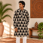 Kurta Larga para Hombre Arjun con Diseño Geométrico KH - BOUTIQUEDELAINDIA