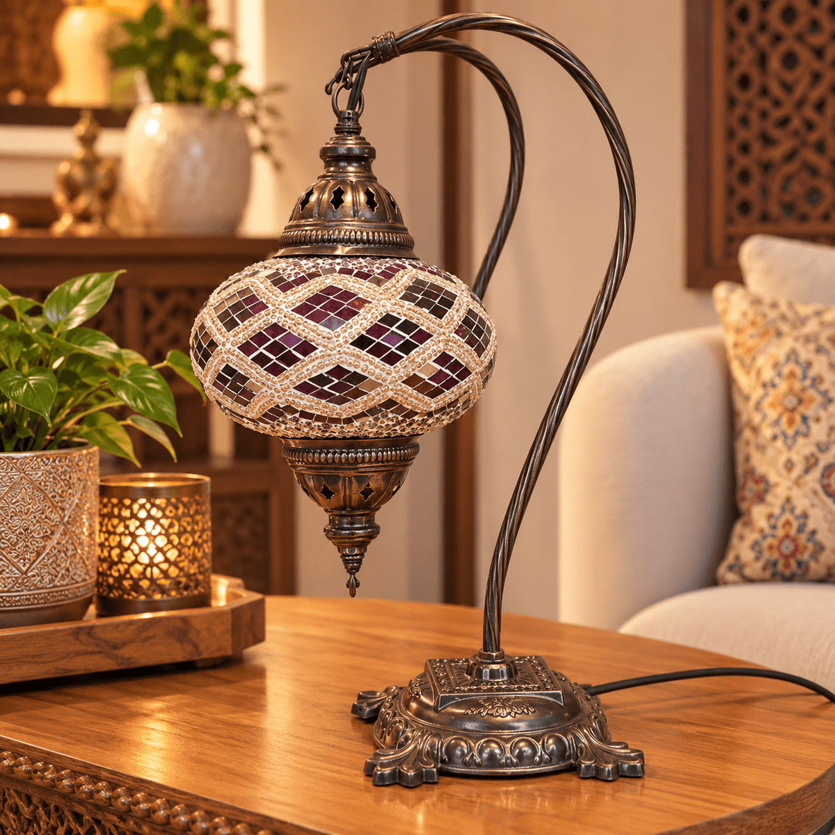 Lámpara Turca de Mesa Arco Noor Mosaico - BOUTIQUEDELAINDIA