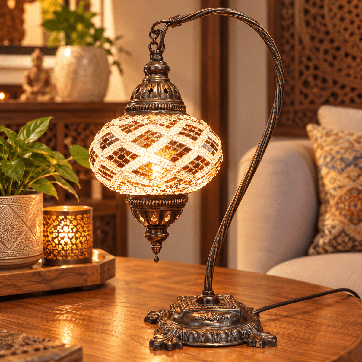 Lámpara Turca de Mesa Arco Noor Mosaico - BOUTIQUEDELAINDIA