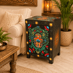 Mesa Auxiliar Mano de Hamsa de la Fortuna en Madera Pintada a Mano - BOUTIQUEDELAINDIA