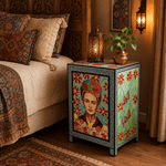 Mesa de Noche Frida Kahlo en Madera con Arte Decorativo Oriental - BOUTIQUEDELAINDIA