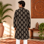 Kurta Larga para Hombre Kiran con Estampado Floral Dorado KH - BOUTIQUEDELAINDIA
