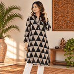 Kurta Larga para Mujer Aditi con Estampado Geométrico KM - BOUTIQUEDELAINDIA