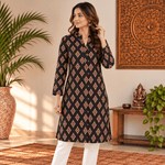 Kurta Larga para Mujer Ishani con Estampado de Rombos KM - BOUTIQUEDELAINDIA