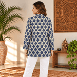 Kurta Corta Azul para Mujer con Estilo Floreado KM - BOUTIQUEDELAINDIA