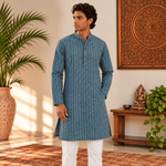 Kurta Larga para Hombre Neel con Estampado de Triángulos KH - BOUTIQUEDELAINDIA