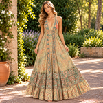 Vestido Mara Jardín de Jade con Estampado Oriental - BOUTIQUEDELAINDIA