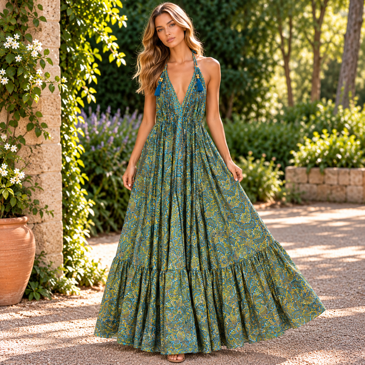 Vestido Mara Zafiro Oriental de Estampado Paisley - BOUTIQUEDELAINDIA