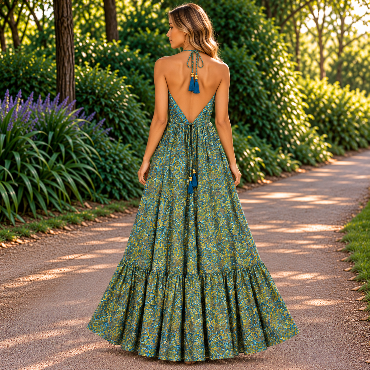 Vestido Mara Zafiro Oriental de Estampado Paisley - BOUTIQUEDELAINDIA