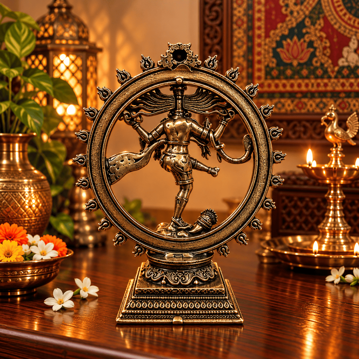 Figura Decorativa de Shiva Nataraja de Bronce Kailash con Aro de Fuego - BOUTIQUEDELAINDIA