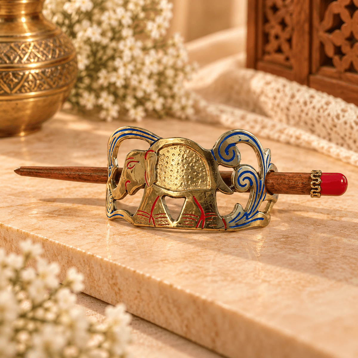 Pasador para Cabello Elefante Dorado Nilaya en Bronce - BOUTIQUEDELAINDIA