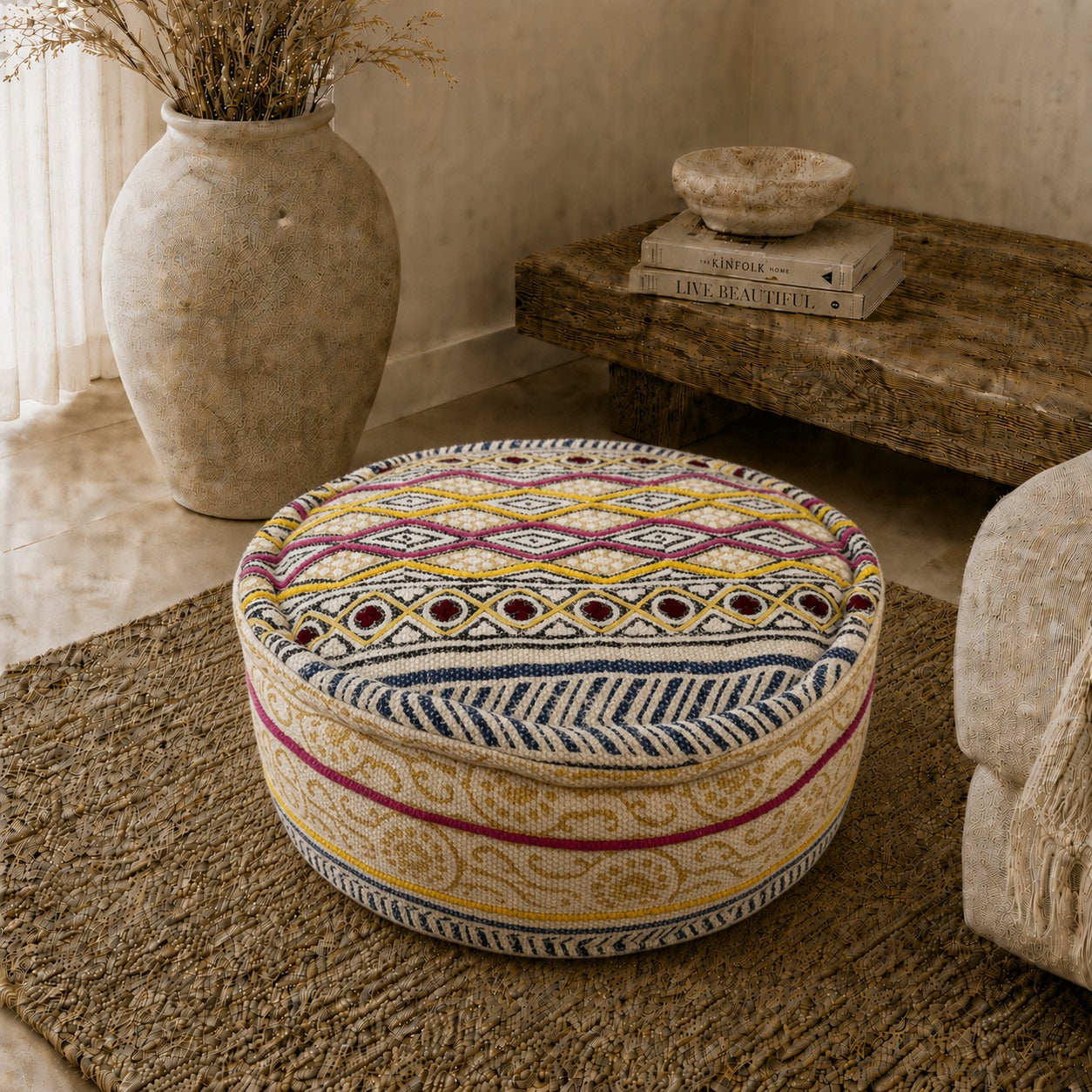 Puff Circular Asha Bordado Amarillo