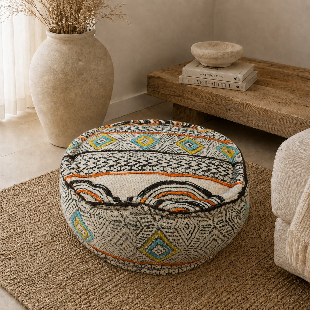 Puff Circular Surya Mostaza Bordado