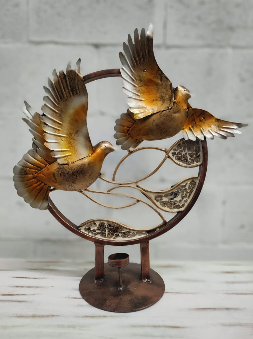 Decorativo "Palomas en Vuelo" - Latón con Portavelas