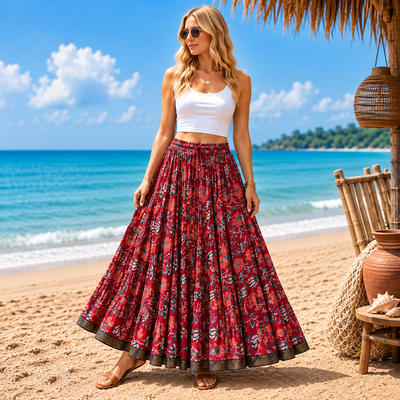 Falda Anarkali Roja Importada de la India - BOUTIQUEDELAINDIA