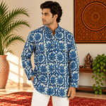 Kurta Corta para Hombre con Estampado de Flores Índigo KH - BOUTIQUEDELAINDIA