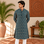 Kurta Larga para Hombre Zahir con Estampado de Camellos KH - BOUTIQUEDELAINDIA