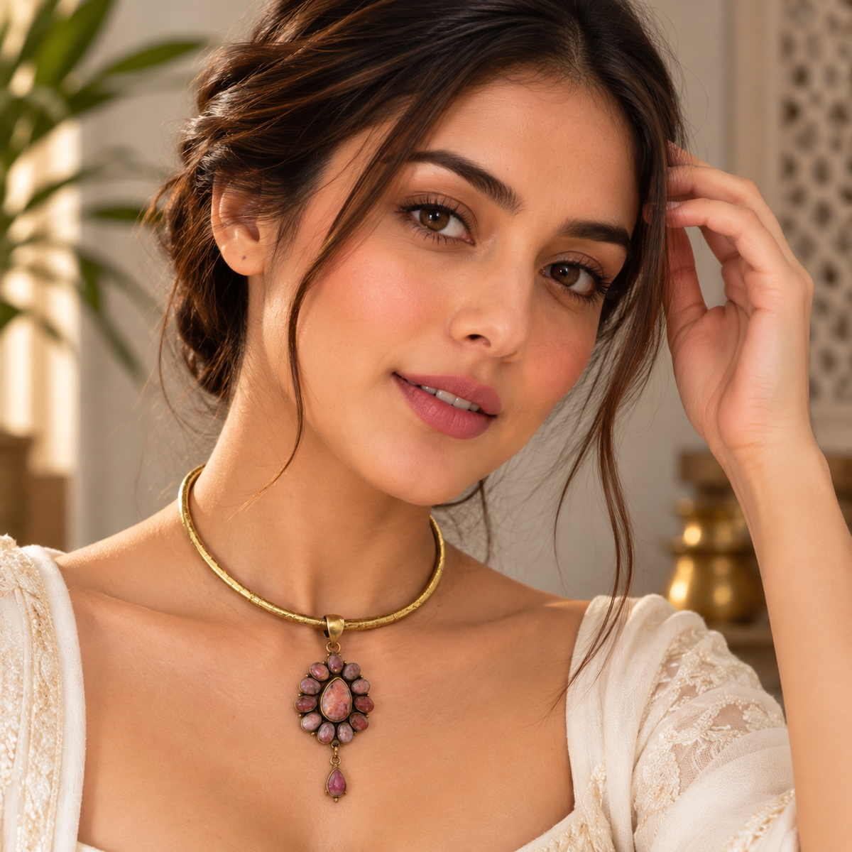 Collar Noor de Bronce con Piedra Murai de Rubí