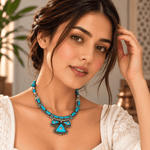 Collar Mariposa Nandini en Bronce con Piedras Naturales Turquesas - BOUTIQUEDELAINDIA