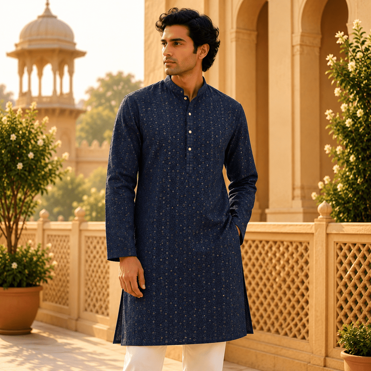Kurta Icon Estampado y Bordado - BOUTQUEDELAINDIA