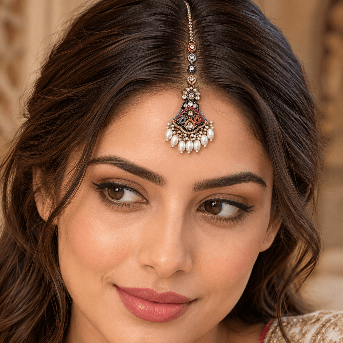 Tikka Maharani de la India con Perlas y Cristales de Colores - BOUTIQUEDELAINDIA