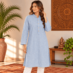 Kurta Larga Azul Celeste para Mujer con Bordado Brillante KM - BOUTIQUEDELAINDIA
