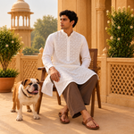 Kurta Bordada Aarav Blanca para Hombre - BOUTIQUEDELAINDIA