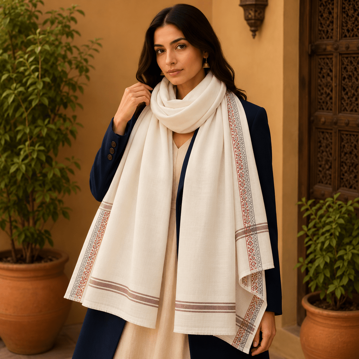 Pashmina Imperial Marfil Elegante - BOUTIQUEDELAINDIA