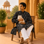 Kurta Ishaan Negro con Estampado Geométrico de Flechas - BOUTIQUEDELAINDIA