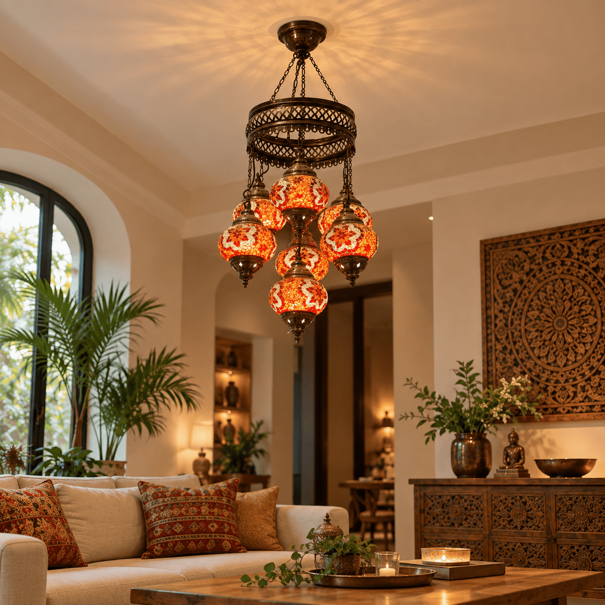Lámpara Turca Colgante Siete Luces Fuego de Anatolia - BOUTIQUEDELAINDIA