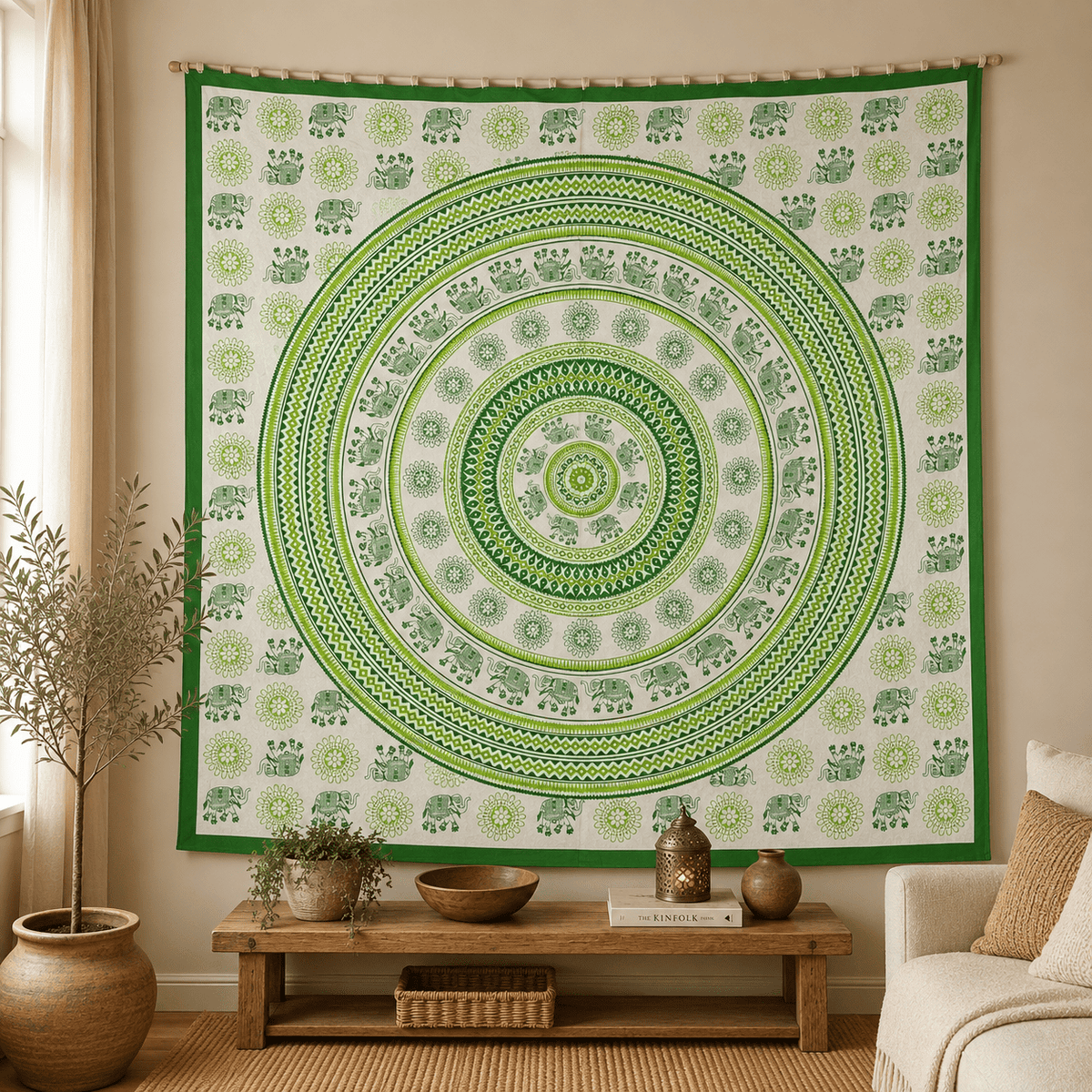 Tela Decorativa Mandala Elefantes del Bosque Sagrado - BOUTIQUEDELAINDIA