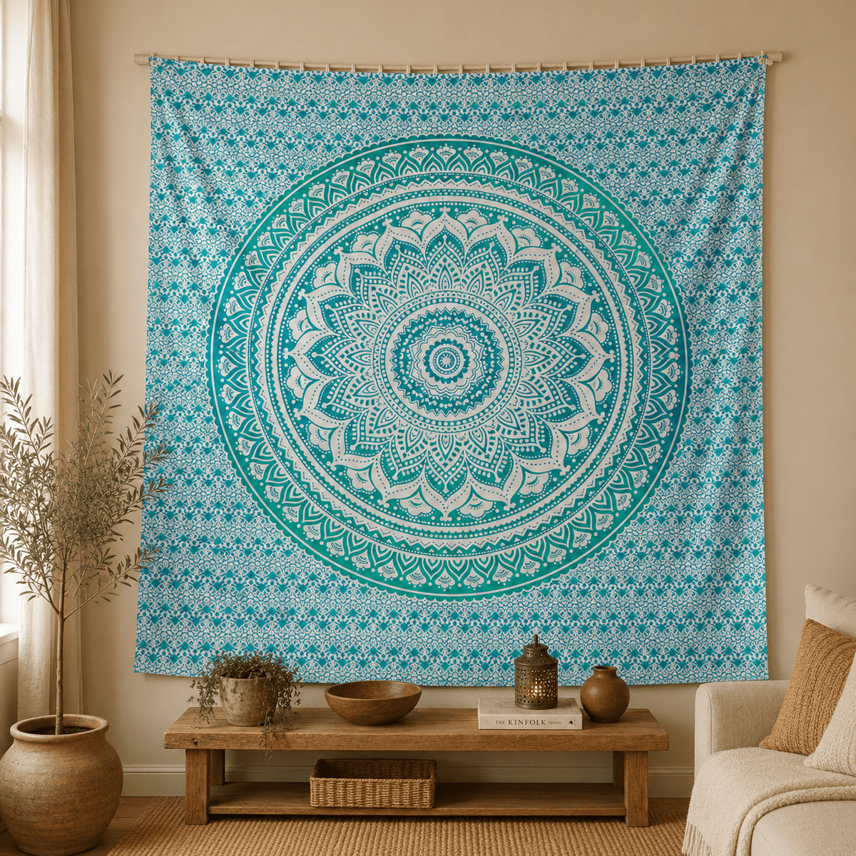 Tela Decorativa Mandala Mar de Jade Oriental - BOUTIQUEDELAINDIA