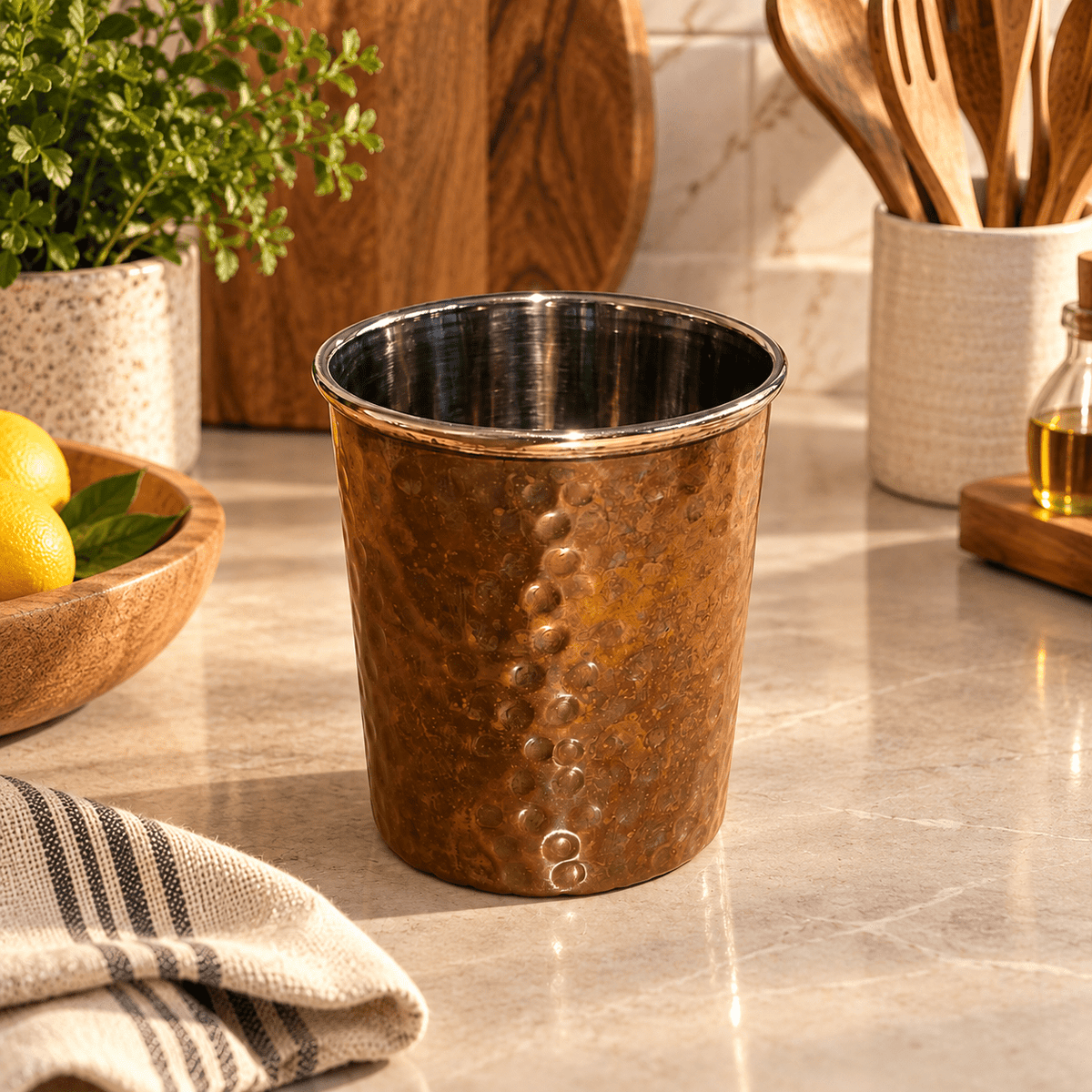 Vaso Clásico de la India Ananda en Cobre y Acero - BOUTIQUEDELAINDIA