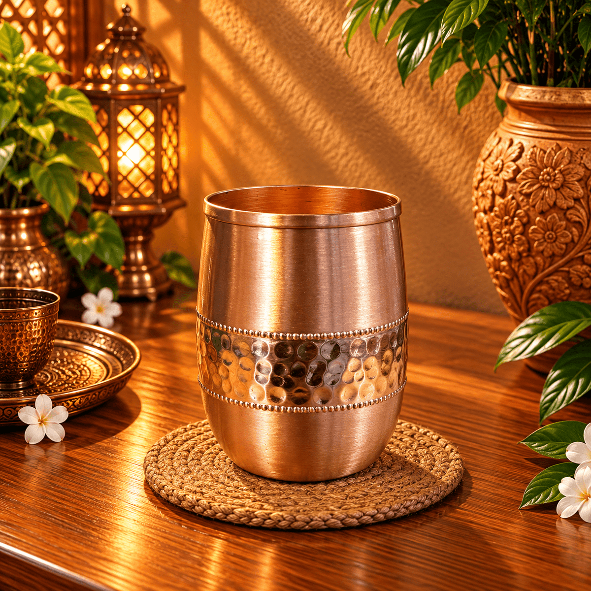 Vaso de Cobre Rosa Amara con Relieve Martillado - BOUTIQUEDELAINDIA
