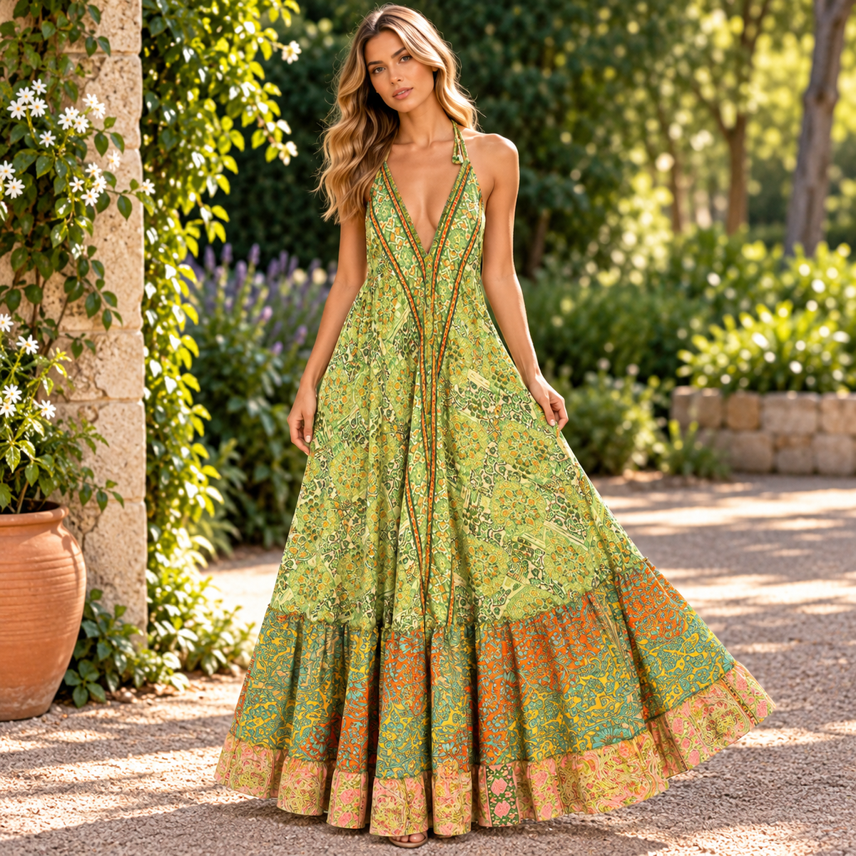 Vestido Mara Jardín Esmeralda de Inspiración Oriental - BOUTIQUEDELAINDIA