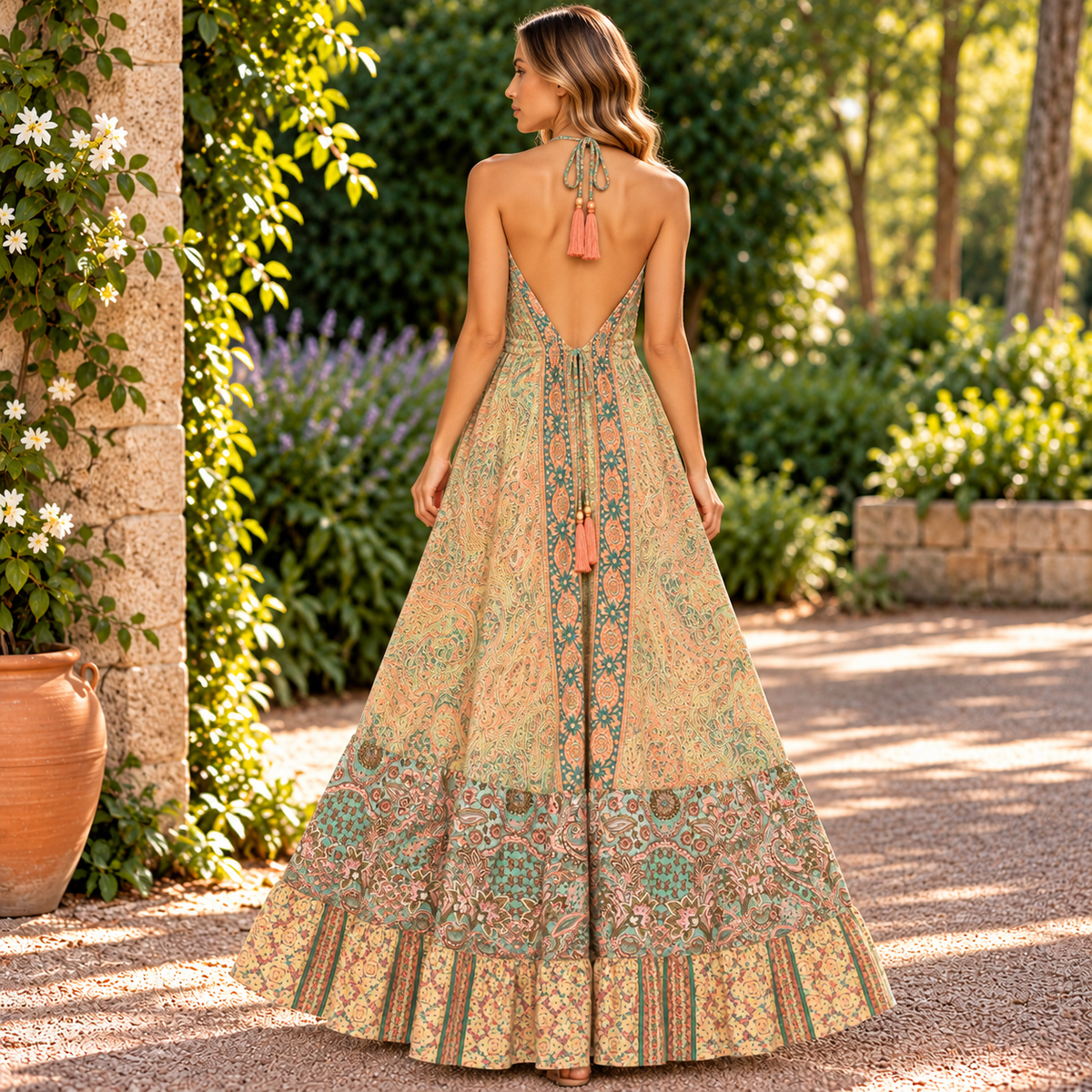 Vestido Mara Jardín de Jade con Estampado Oriental - BOUTIQUEDELAINDIA