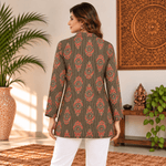 Kurta Corta para Mujer Marrón con Estampado Mandala KM - BOUTIQUEDELAINDIA