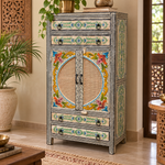 Armario Oriental de Madera Pintado a Mano con Flores y Puertas - MD - BOUTIQUEDELAINDIA