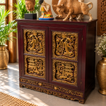 Gabinete Oriental de Madera con Relieves Dorados de Arte Asiático - MD - BOUTIQUEDELAINDIA