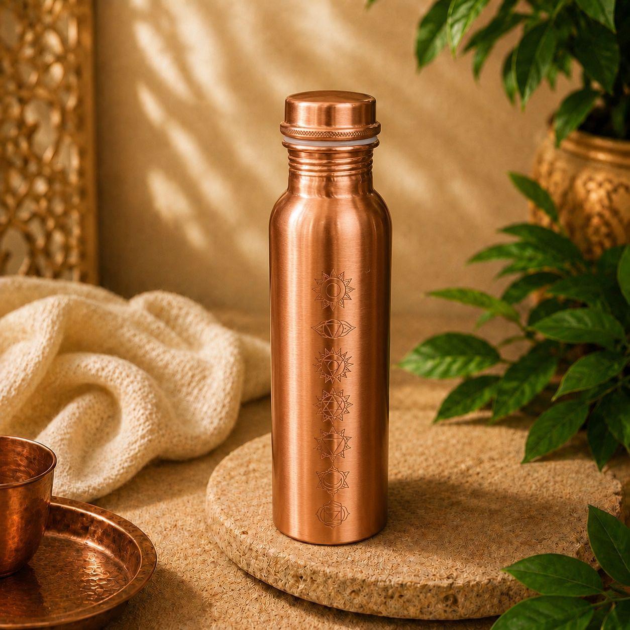 Botella de Cobre con Grabado de los Siete Chakras