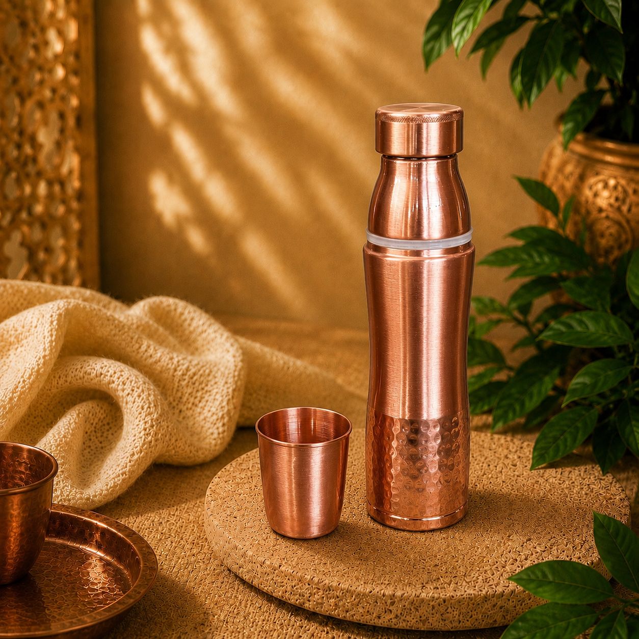 Botella de Cobre con Vaso Integrado
