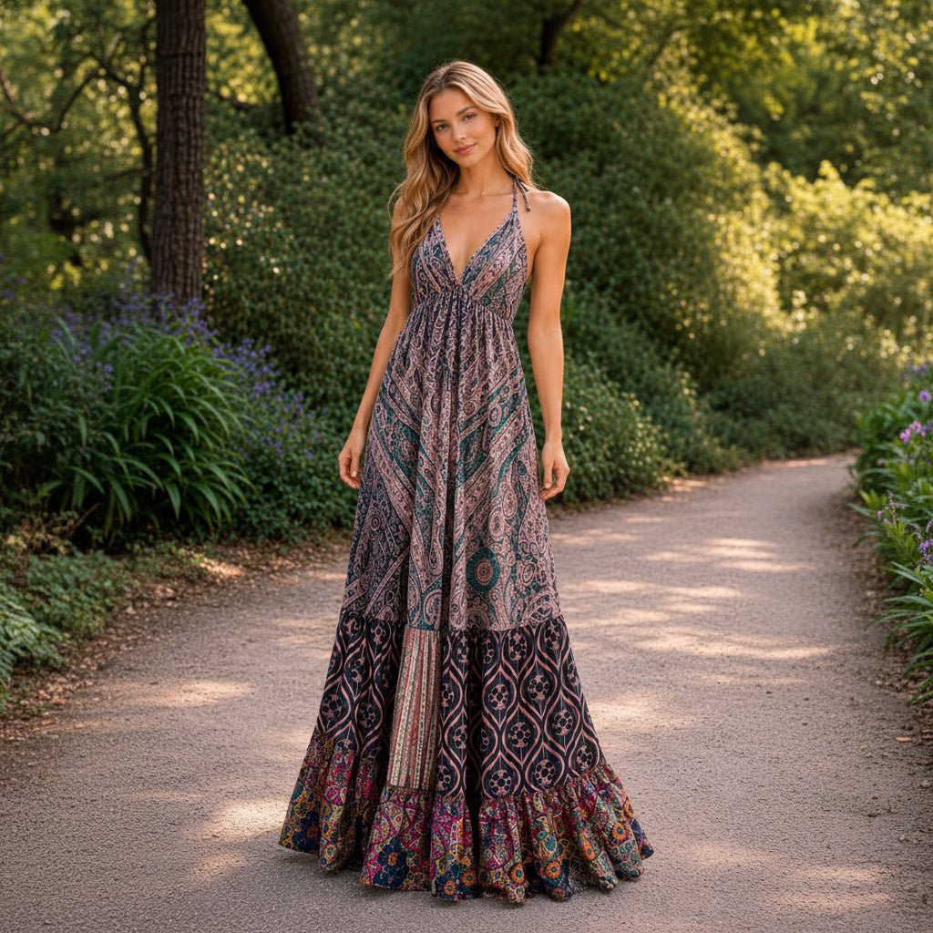 Vestido Mara Largo Gris Mora Elegancia de la India - BOUTIQUEDELAINDIA
