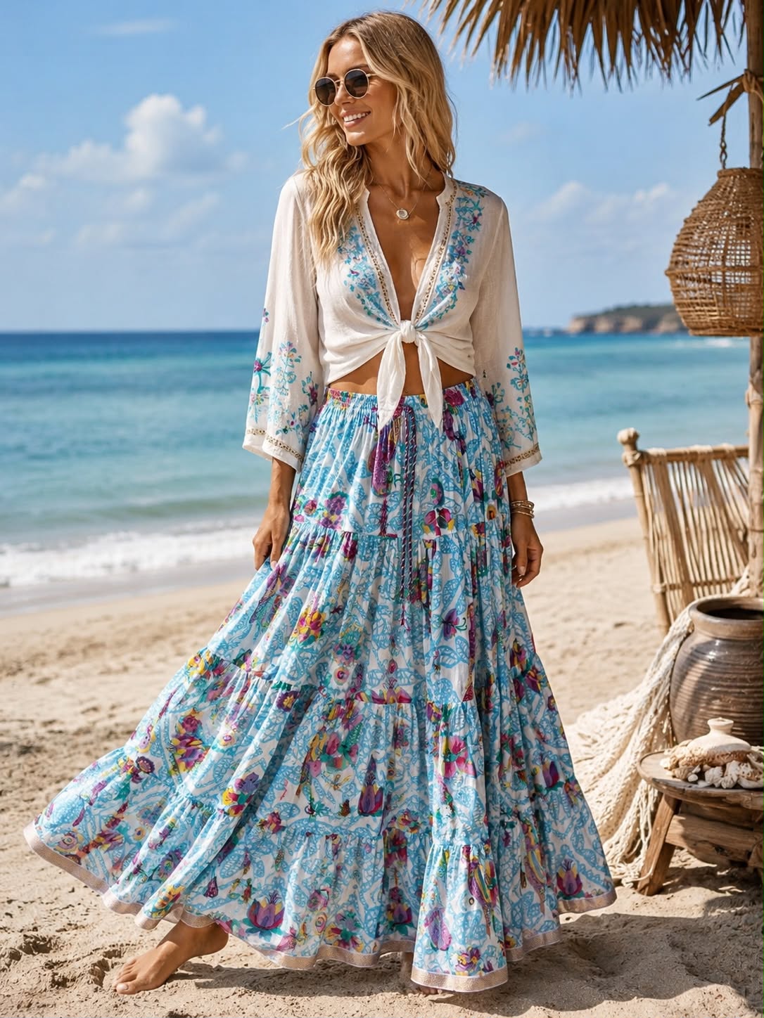 Falda Anarkali Azul Celeste
