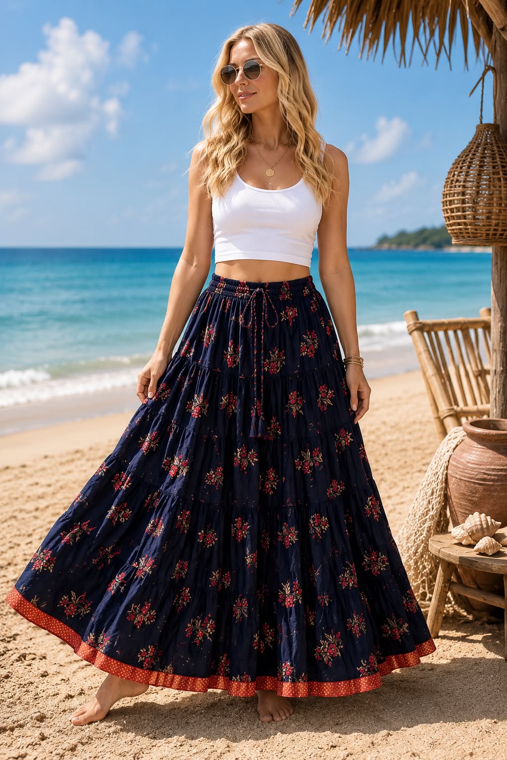 Falda Anarkali Azul Oscuro