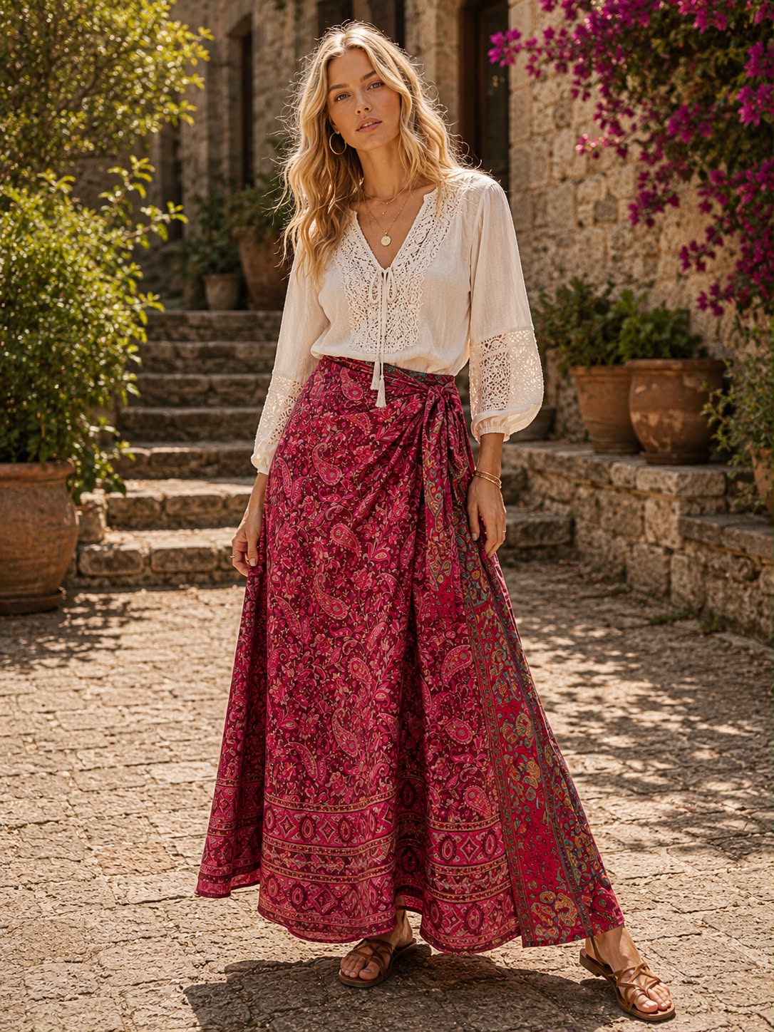Falda Mágica Doble Faz Paisley Rubí