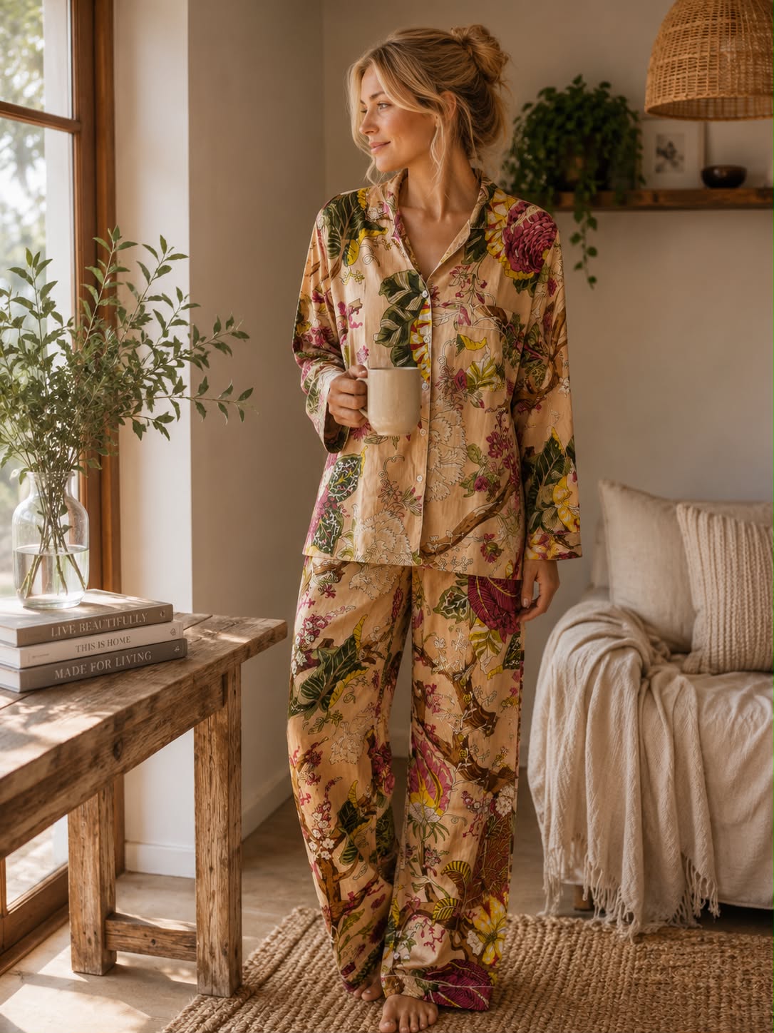 Pijama Block Print Flor de Magnolia