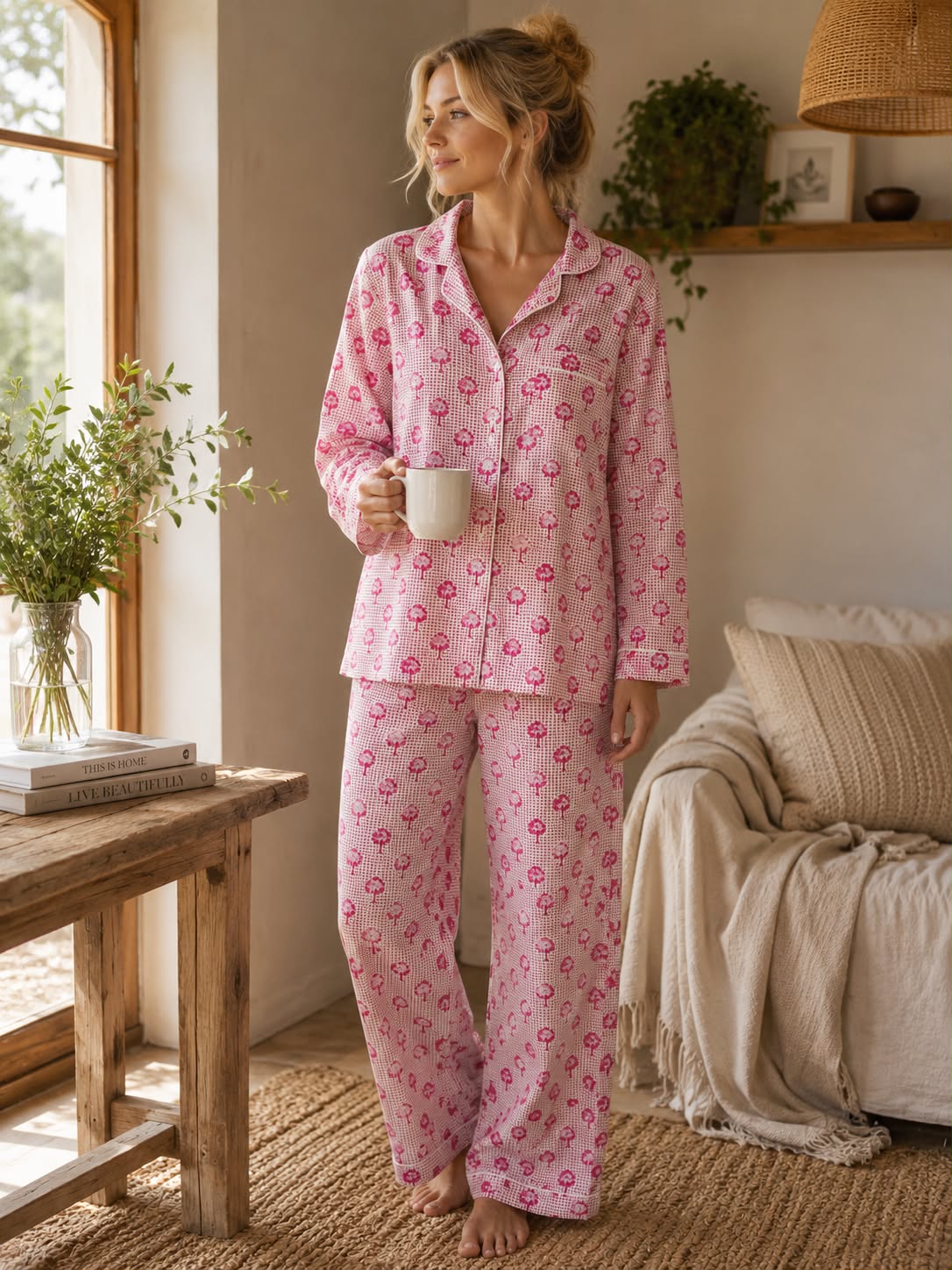 Pijama Block Print Cerezo Rosa