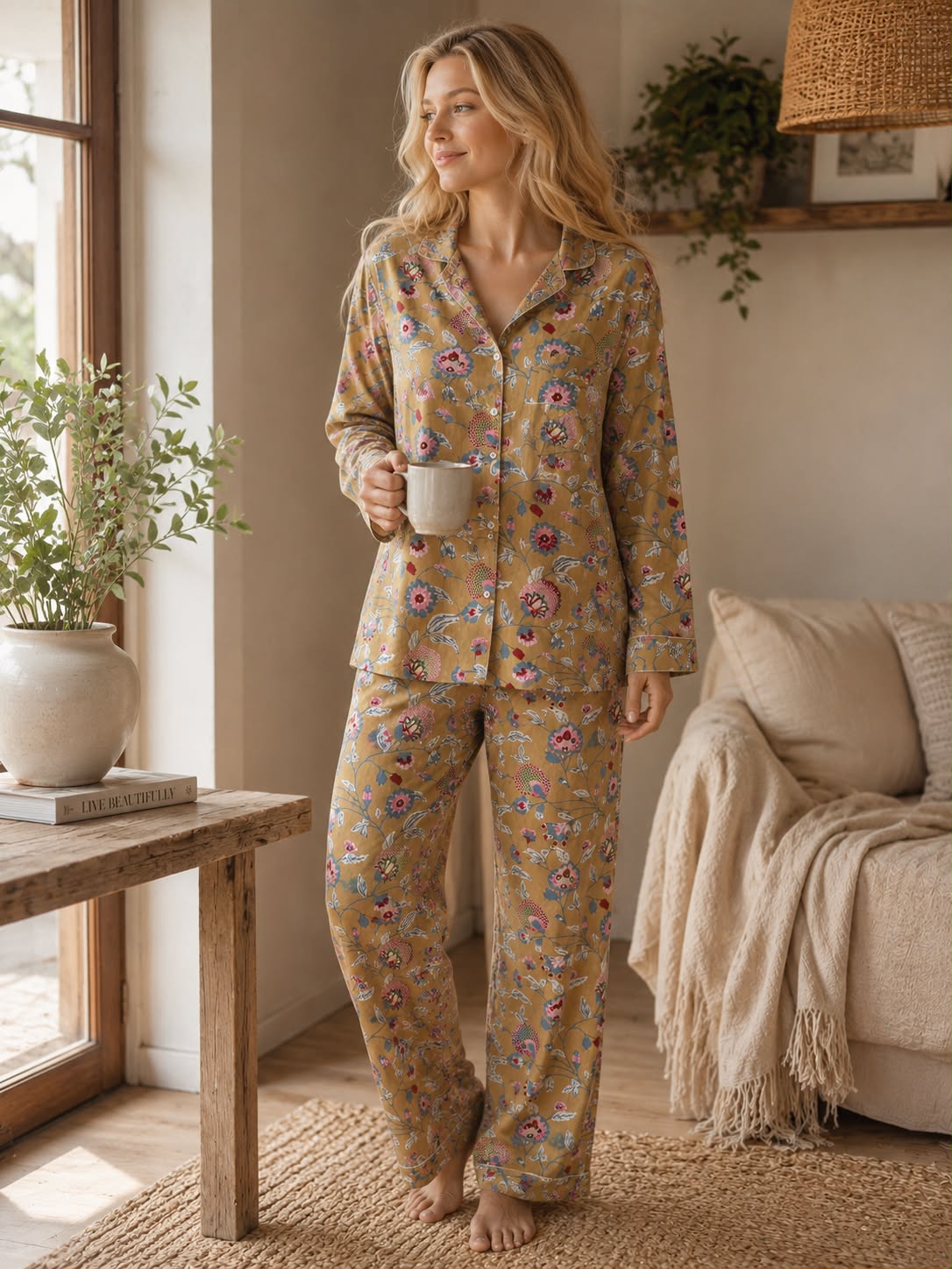 Pijama Block Print Ocre Imperial