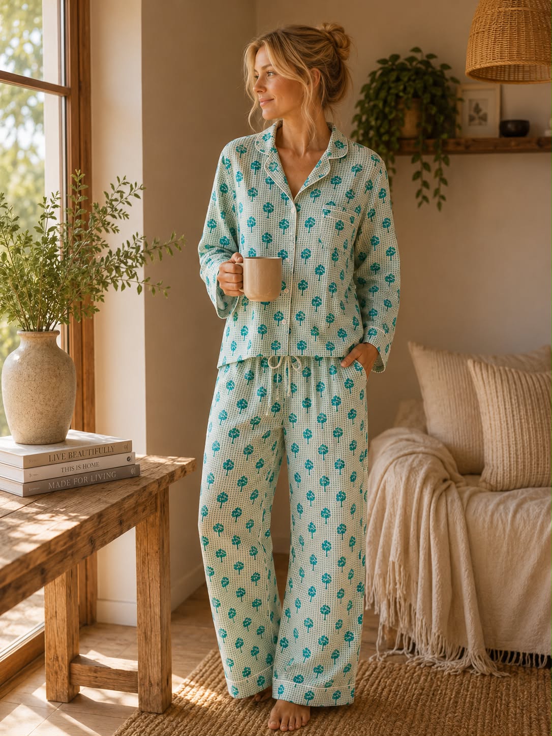 Pijama Block Print Bosque Turquesa